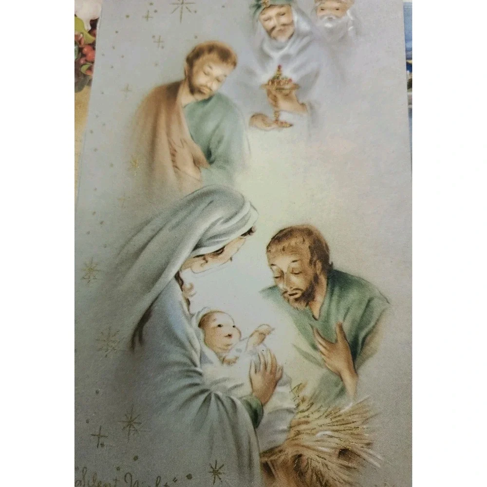 10 Old Used Vtg CHRISTMAS CARD Fronts 4 Craft Nativity 3 Kings Bae Jesus Mary Jo